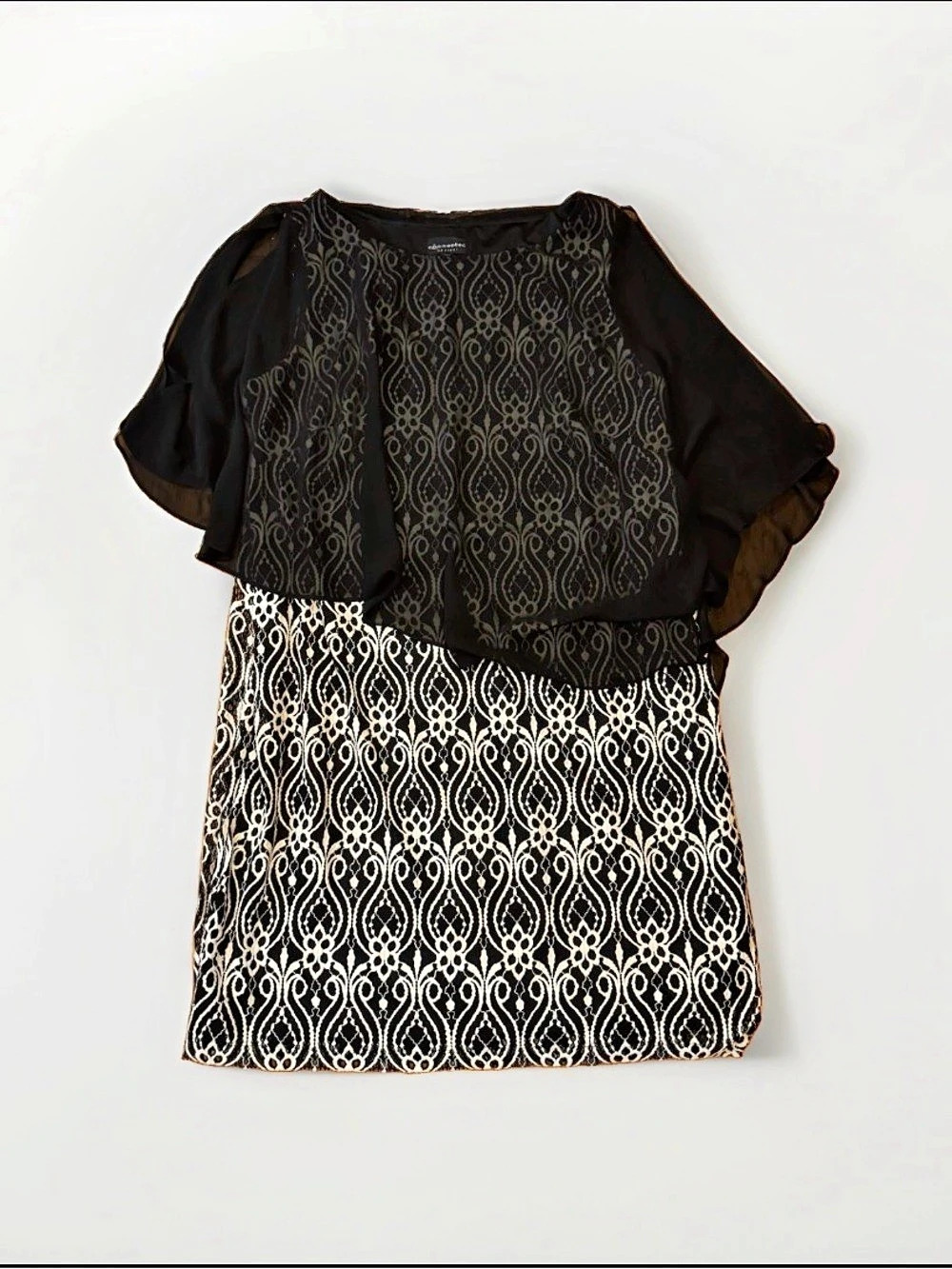 NWT Connected Apparel Dress 20W Black Sheath Lace Chiffon Capelet Cold Shoulder